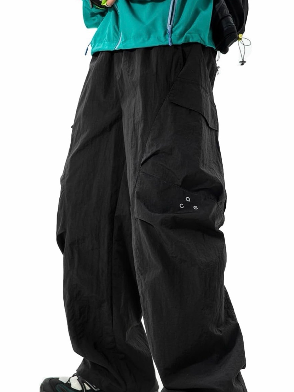 Men's Black Cargo Wide-Leg Pants - Lightweight Streetwear